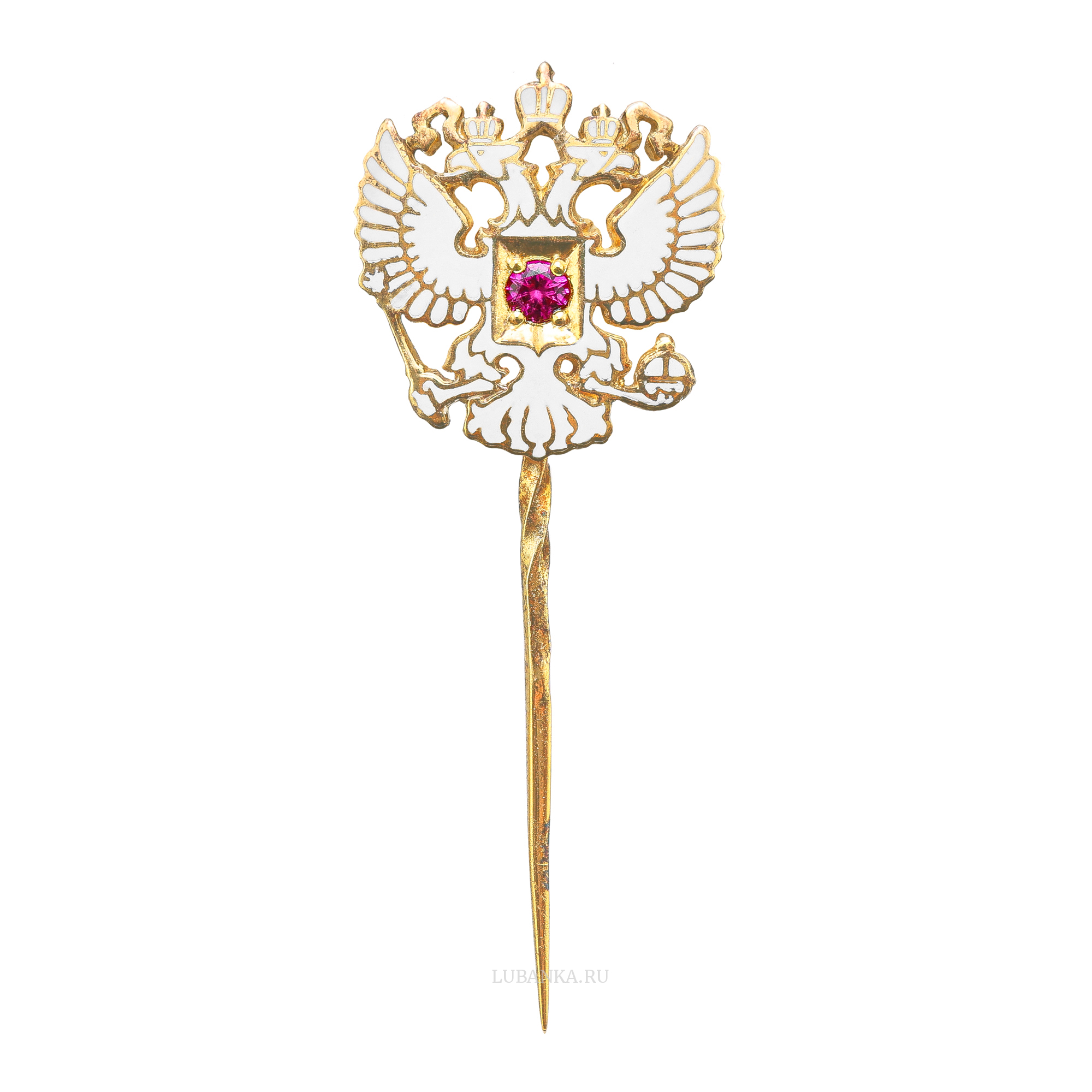 Заколка c гербом России серебро с позолотой
